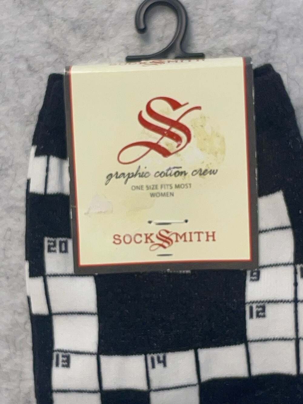 Socksmith Sunday Crossword Graphic Crew Socks Women's Size 5-10.5